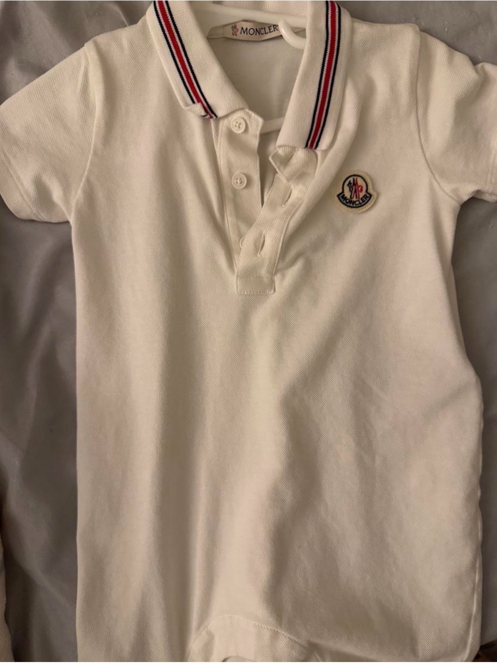 Moncler Kids White Polo with Red & Navy Trim Romper